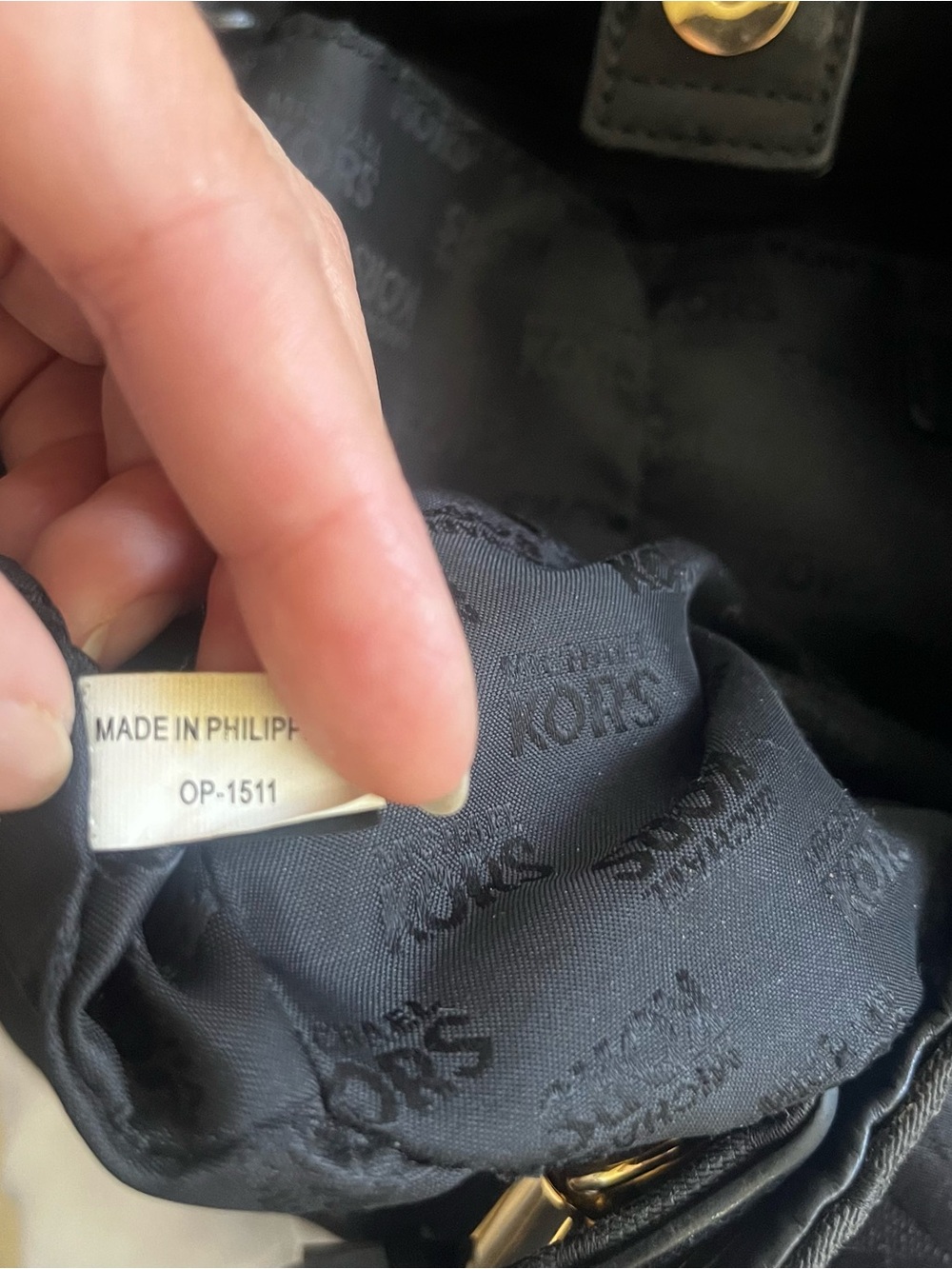 Michael Kors Black MK Monogram Drawstring Tote with Gold Charm - Picture 9 of 9